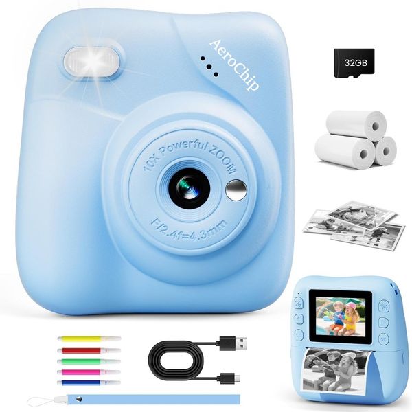 Kids Camera Instant Print, 1080P HD Kids Instant Camera with 32G Card-Pink