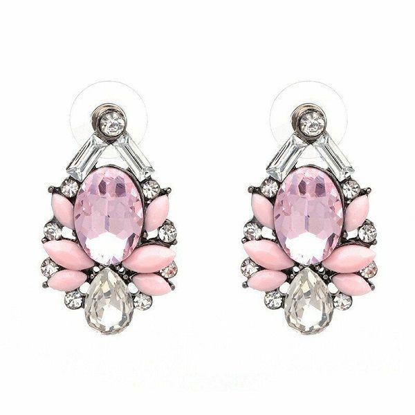 Statement Crystal Diamante Earrings Large Crystal Stud Earrings Pink Clear