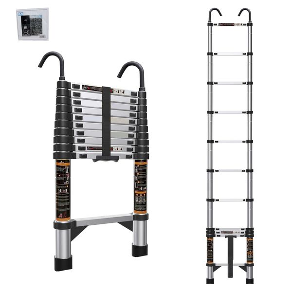 JIAGENG Stainless Steel Telescopic Ladder with Hook, Extension Ladder