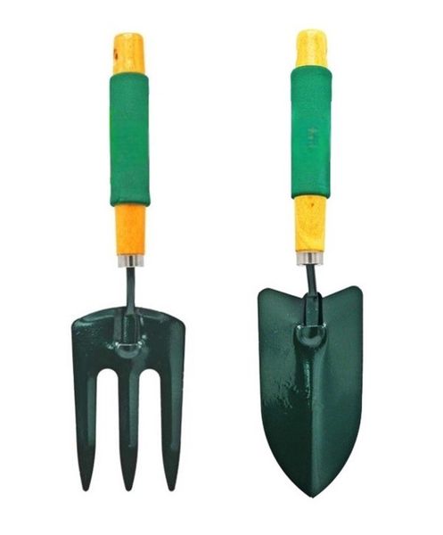 Garden Fork &amp; Trowel with Foam Handles-Green