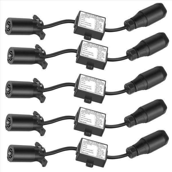 Trailer Light Converter 7 Way Flat Socket To 13-Pin Round Plug
