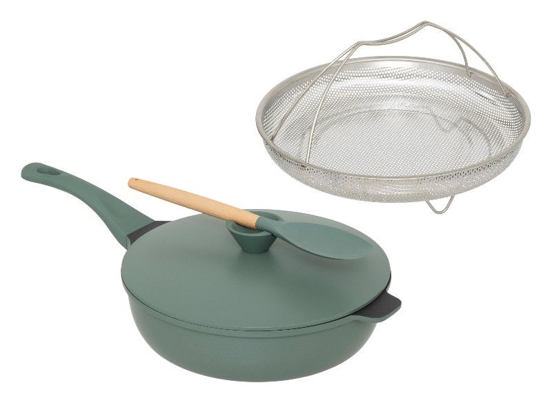 5five Aluminium Non-Stick Frying Pan Lid Chip Basket and Spoon 28cm 3.6Lt