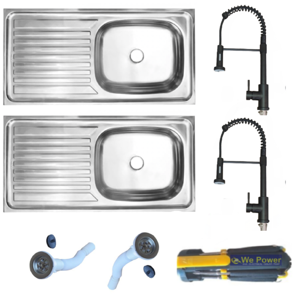 Sink Single Non Dop In 2 Sinks &amp; 2 Spring Pull-out Tap, Screwdriver