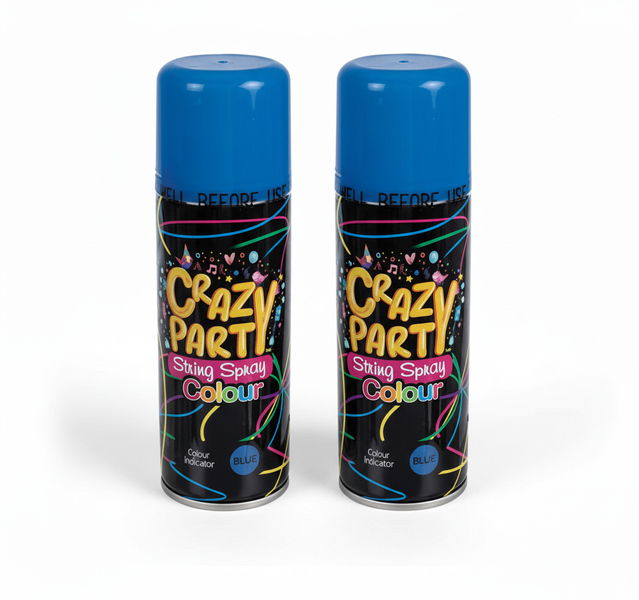 Crazy Party Blue Spray String - 85g Hypo-Allergenic Fun Decor - 2 Pack