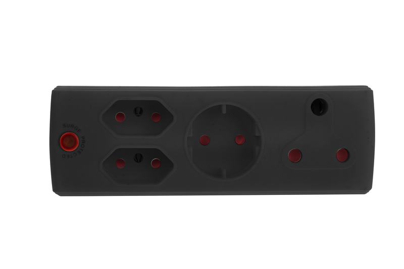 Electricmate 1X16AMP+1XSKO+2x5 3 Pin Adaptor - Black