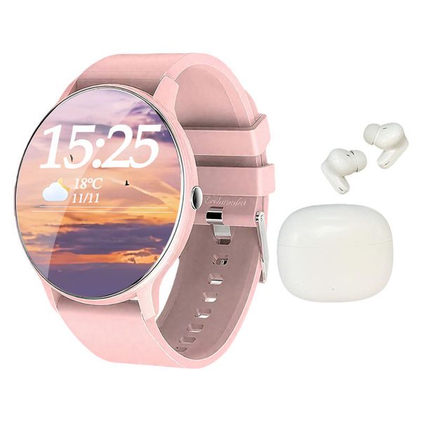 Golden Perfect Women's Smartwatch &amp; Bluetooth Earbuds Set - Pink Gift
