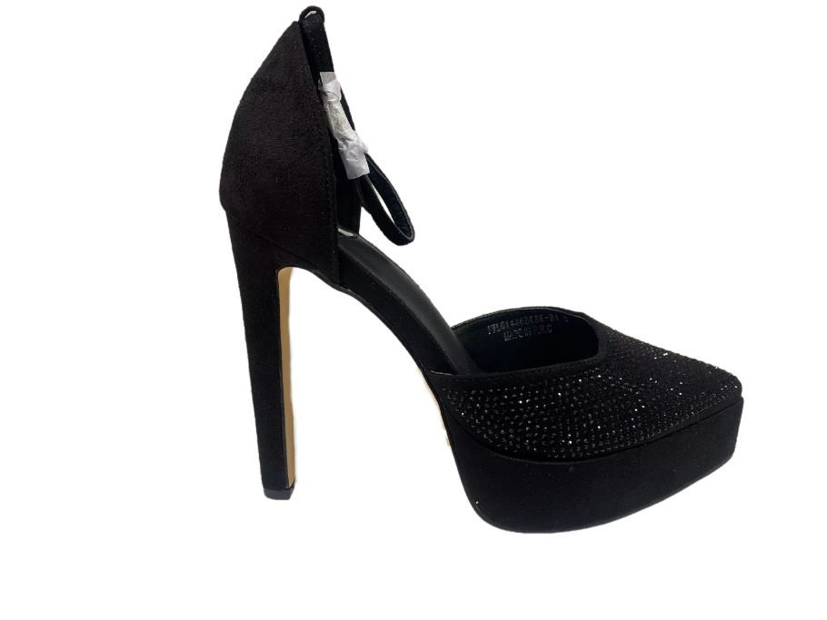 Footwork Madley Women Black Suede PU Diamante Platform Court Heels ...