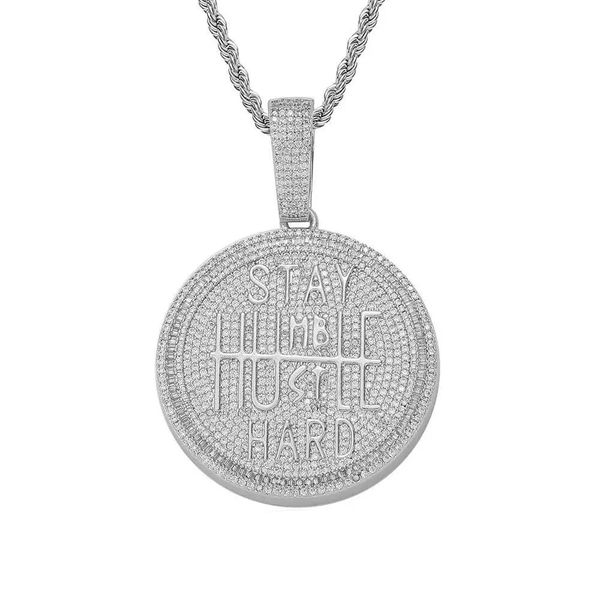 Silver Stay Humble, Hustle Hard Pendant Necklace for Men
