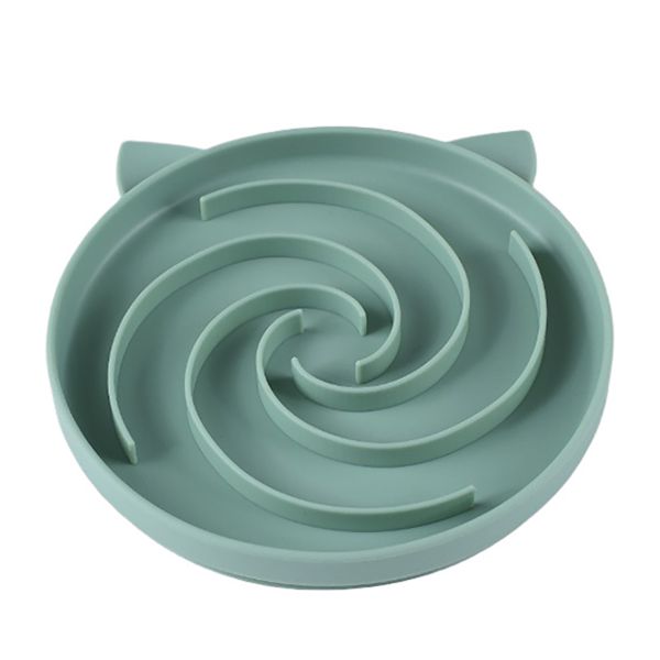 Cute Cat-Ear Round Non-Slip Silicone Slow Feeder Mat for Pets - 16 cm