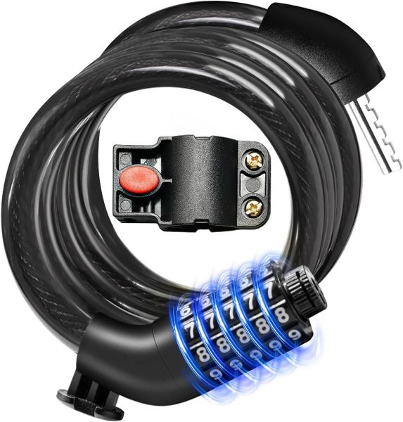 5-Digit Combination Bike Lock - High Security Braided Cable (4ft x 1/2in)