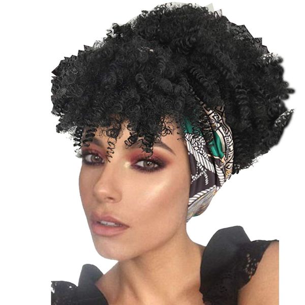 IPSTYLE Black Female Curly Gair Wig, Tassel Wrapped Wig