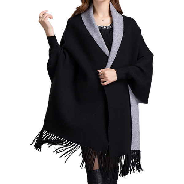 Warm Winter Poncho Shawl with Sleeves