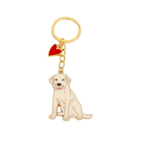 Golden Retriever Dog Pendant Keychain With Heart Charm - Gold