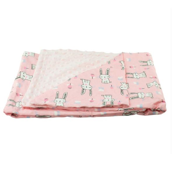 Baby Blanket Soft 'Minky' and Cotton Reversible Pink Bunnies Buy
