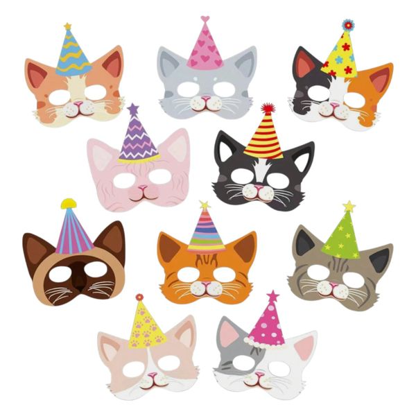10 Pack - Whiskerface Paper Masks - Multicolor