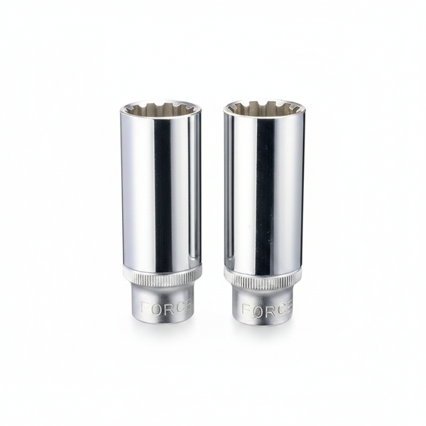 Force 15mm 1/2 Inch Drive Spline Deep Socket for High-Torque Use - 2 Pack