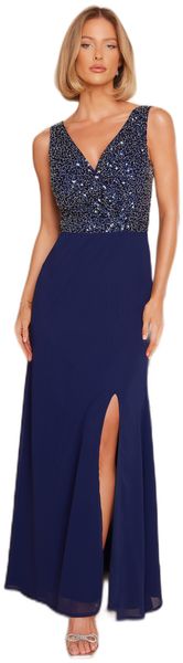 Quiz - Women Navy Embellished Chiffon Maxi Dress