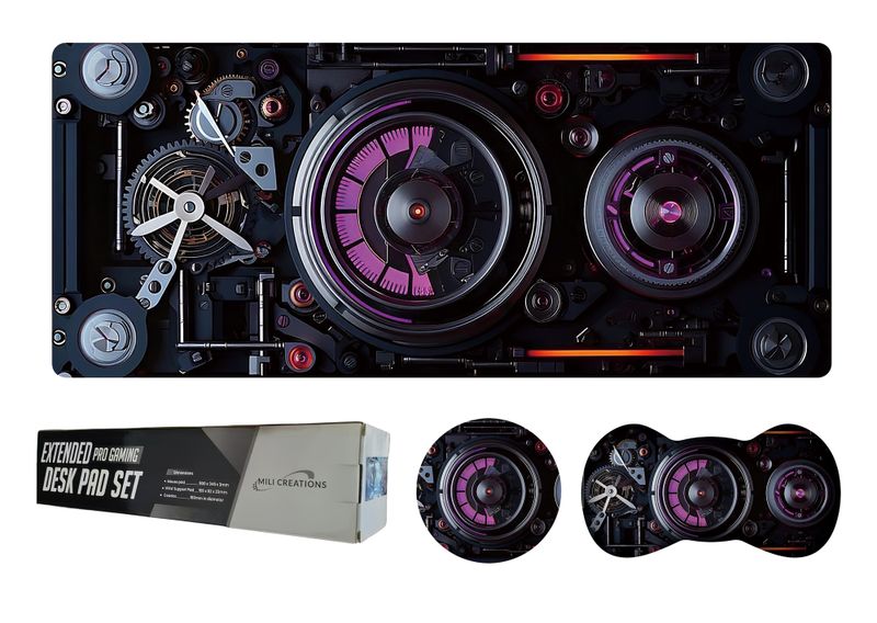 Futuristic Mechanical Gears Extended Gaming Deskpad Set