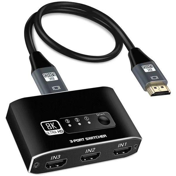 8K HDMI 2.1 Switch 3x1 Aluminum Alloy 4K 120Hz UHD Selector Box