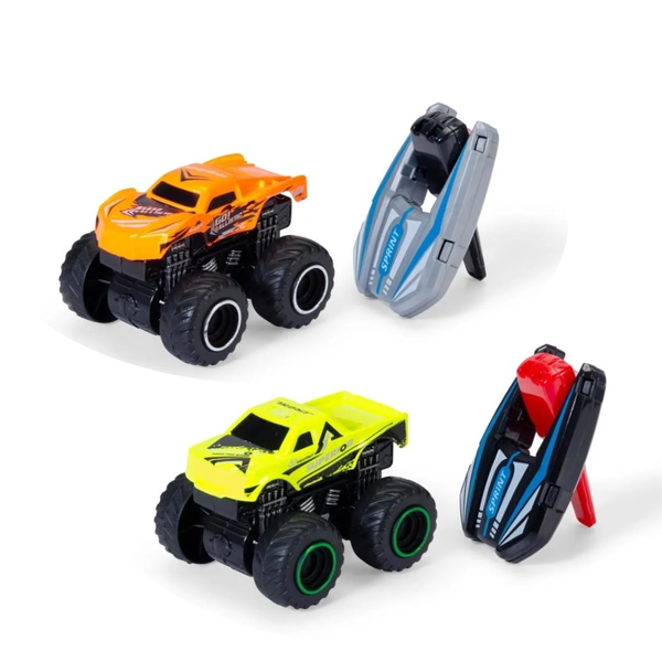 Monster Truck Speed Launcher Set - 4-Piece Die-Cast Alloy Car Pack
