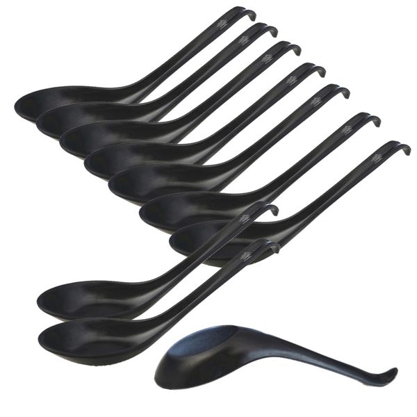 Melamine Soup Spoon Ramen Noodle Spoon Chinese Spoon - Set of 10 - Black