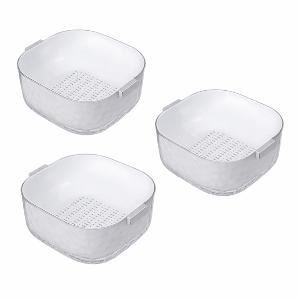 3 Pack - Large Double-Layer Kitchen Washing &amp; Draining Bowl - Ivory White
