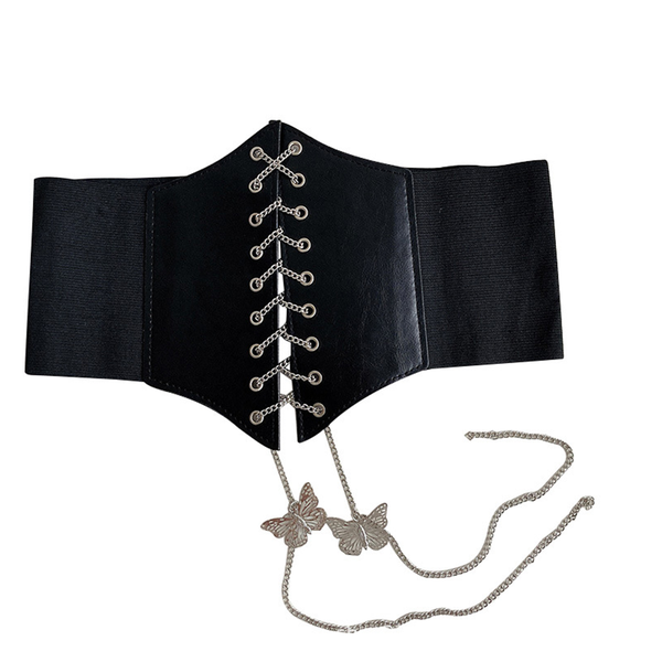 Butterfly Chain Tied Corset Wide Elastic Waist Belt