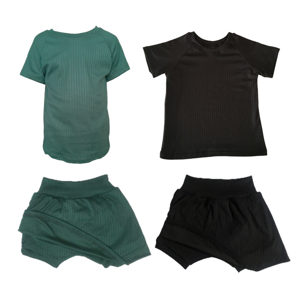 Baby/Toddler/Kids-Skort&amp;Shirt Combo-4 Piece-Black&amp;Green