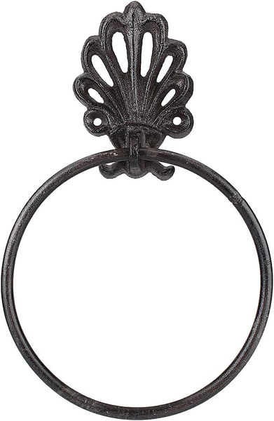 Cast Iron Towel Ring, Vintage Rustic Brown Wall Mount Holder
