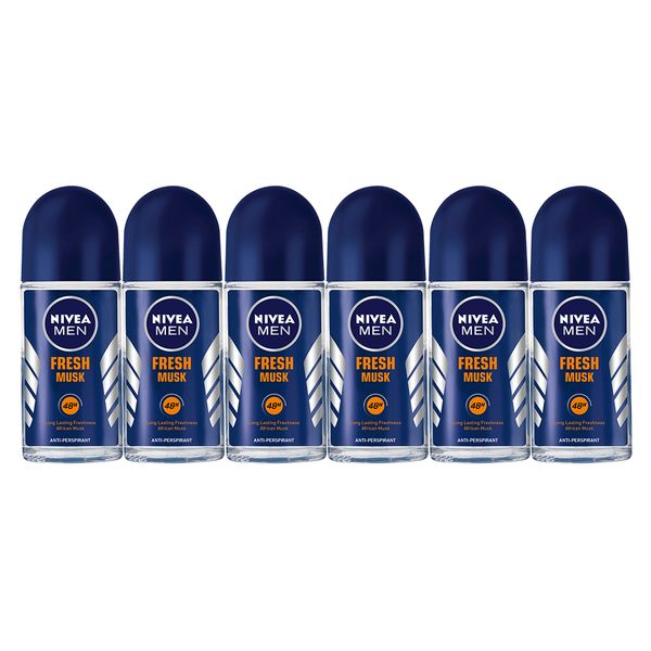 NIVEA MEN Fresh Musk Anti-perspirant Roll-On Deodorant, 6x50ml