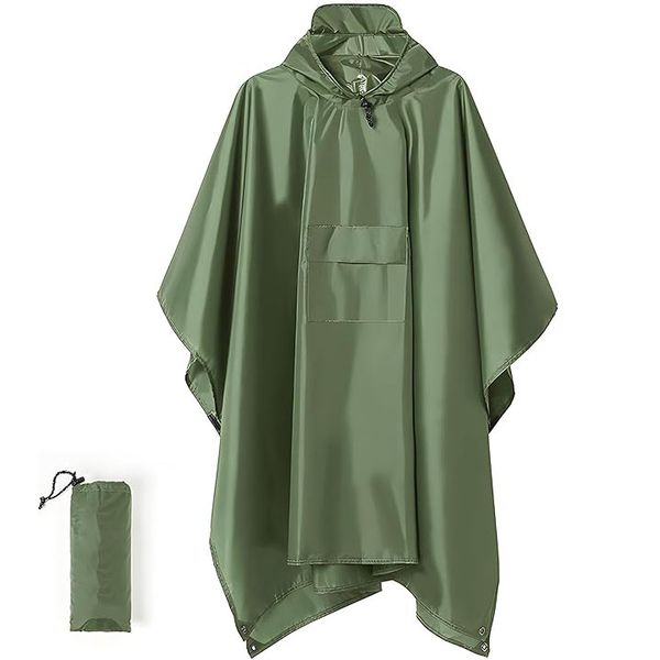 3-in-1 Rain Poncho with Hoodie, Camping Shelter &amp; Ground Sheet