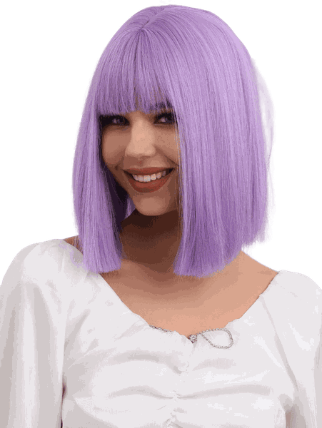 Short Straight Synthetic Wig With Bangs - Purple