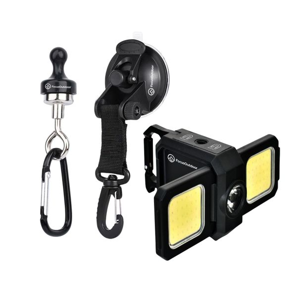 FocusOutdoor 800lm Rechargeable COB Flashlight with Magnetic &amp; Suction Hook