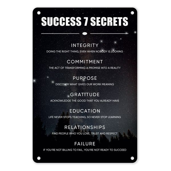 A4 Metal/Tin Poster - Success: 7 Secrets | Determination &amp; Motivation
