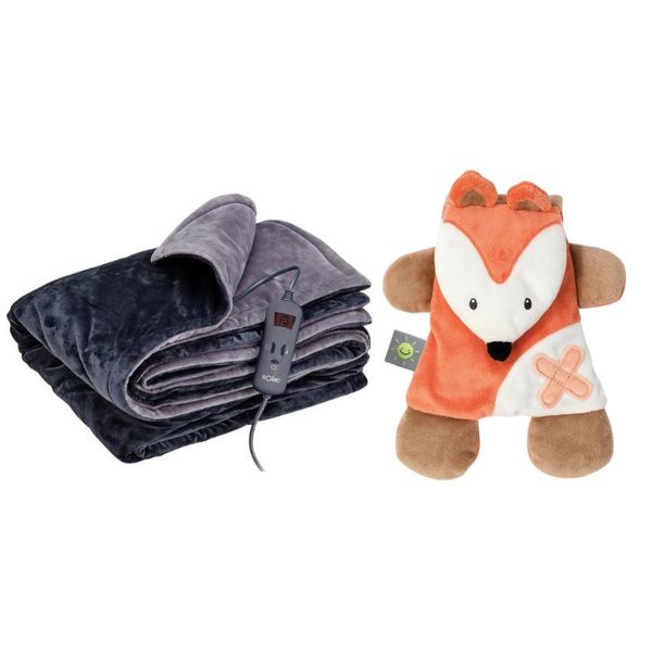 Solac - Kids Single Bed Electric Throw Over Blanket &amp; Nattou &amp; Gelpack-Fox