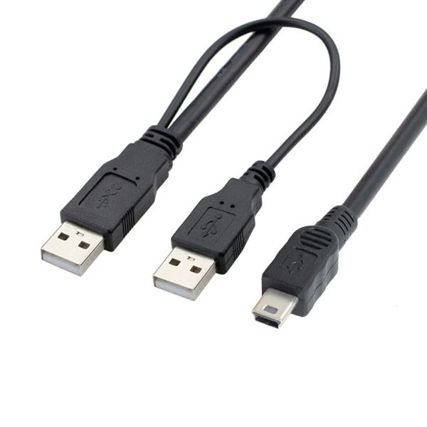 SlingTech USB Cable Dual Power 2 X Type-A To Mini USB-B - 80cm