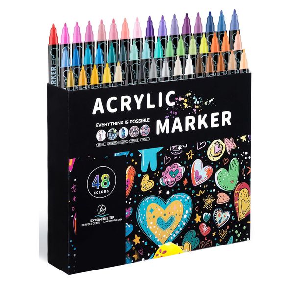 24/48 Colors Dual Tip Acrylic Paint Markers, 1-5 mm Fine &amp; Broad Nibs
