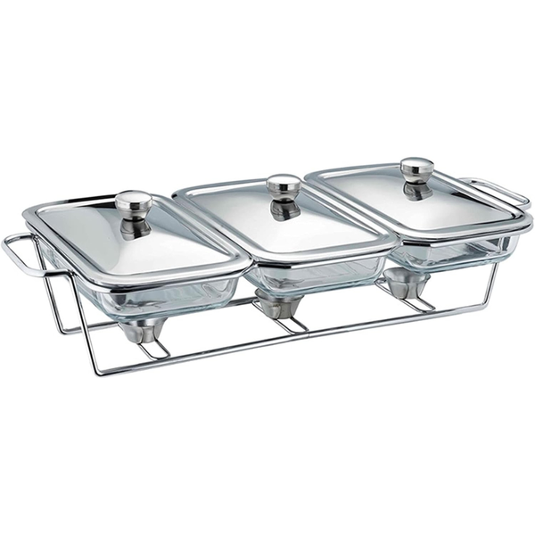 Stainless Steel Chafing Dish with Glass Tray &amp; Stove for Catering