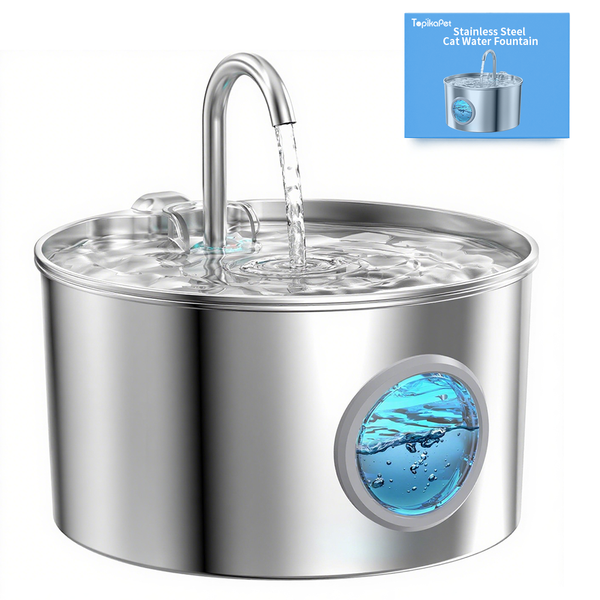 TopikaPet - Quiet Pet Water Dispenser, 3.2L Stainless Steel Cat Fountain