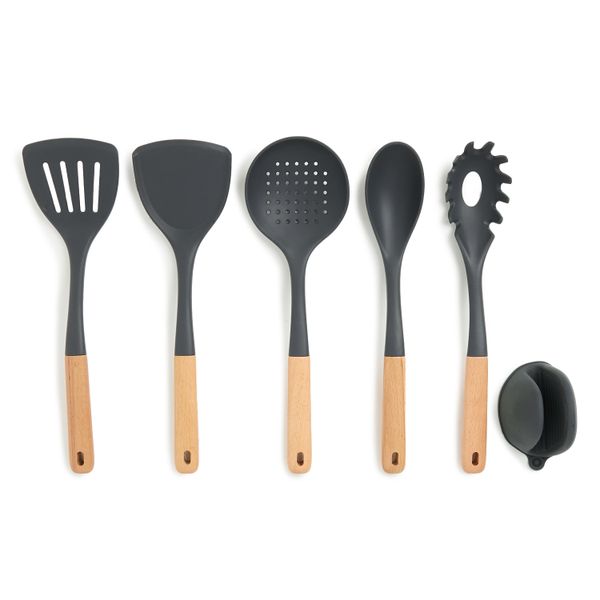 George &amp; Mason - Silicone &amp; Bamboo 6 Piece Kitchen Utensil Set - Charcoal