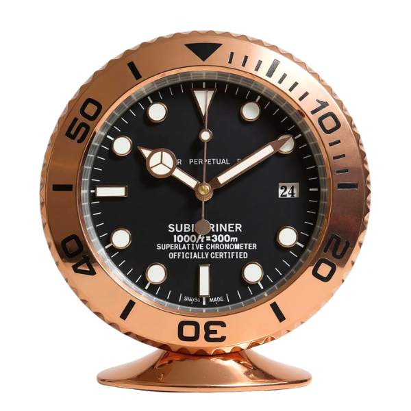 Luxury Rose Gold Watch-Style Desk Clock - Diver Dial Home or Office Decor