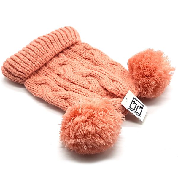 BUFFTEE Winter Warm Knitted Twin Pom Pom Beanie - Flamingo