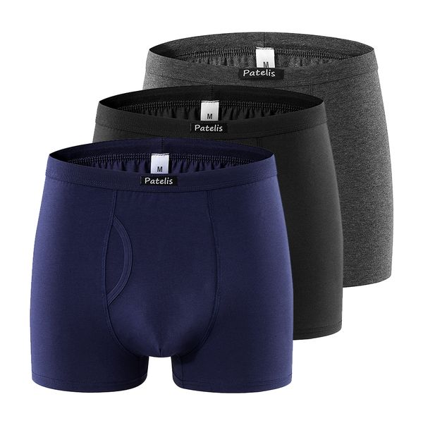 Men's Boxer Briefs Plus Size Cotton Shorts Balck Blue Gray Panties Pack of3
