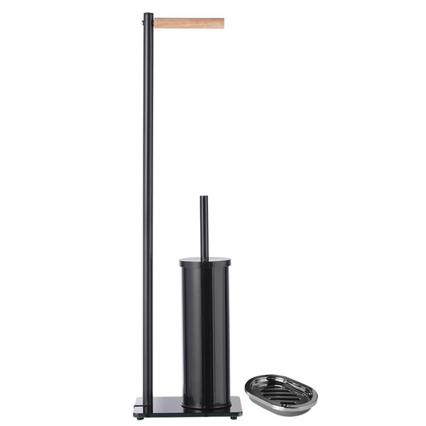 Freestanding Toilet Brush with Roll Combo - Black - 2 Piece Set