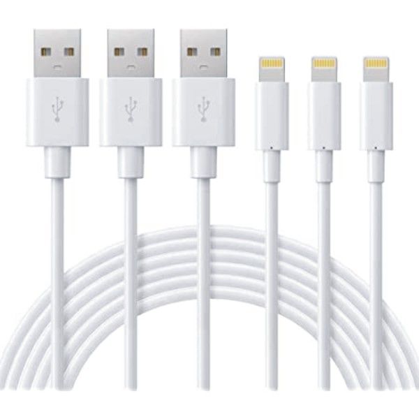 World Choice iPhone USB Charging Cable for iPhone 5 &amp; 6 &amp; 7 &amp; 8 &amp; X Pack 3