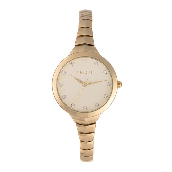 Lanco Gold Dial with Stones, Gold Alloy 34mm Case and Gold Bracelet