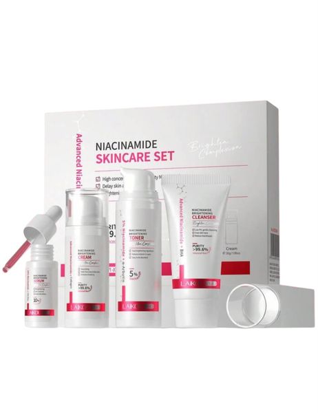 Niacinamide Brightening Skincare Set - Cleanser, Toner, Serum &amp; Cream