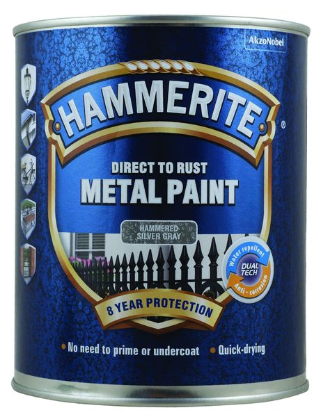 Hammerite Direct To Rust - Hammered Silver Grey 500ml