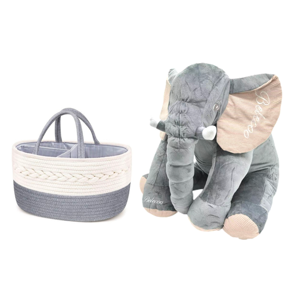 Belecoo Baby Diaper Caddy Bag Organizer &amp; Elephant Pillow Gift Set - Grey