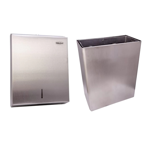 C-Fold Stainless Steel Paper Towel Dispenser &amp; 18L Wall Bin Combo